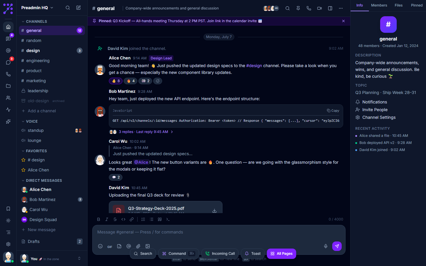 Connect Team Chat Dashboard Preview